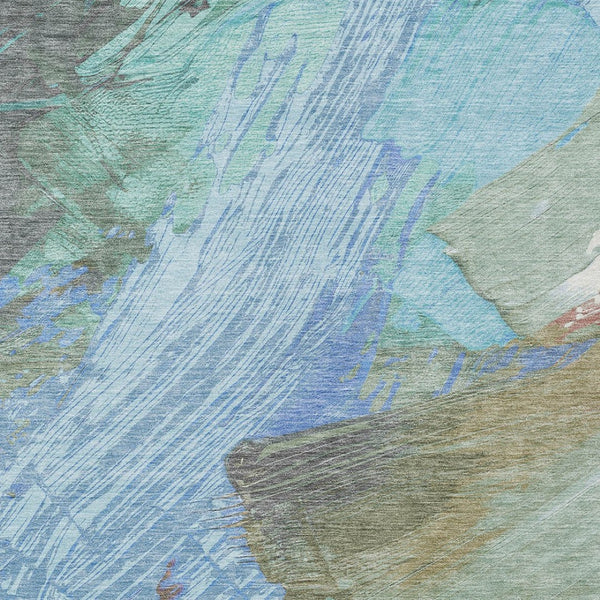 HomeRoots 9' X 12' Abstract Sky and Teal Area Rug - Stain-Resistant, Washable for Indoor & Outdoor Use 611256