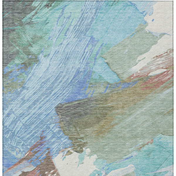 HomeRoots 5' Sky Blue and Teal Abstract Area Rug - Durable, Washable, Stylish for Indoor and Outdoor Spaces 10' X 14' 611257