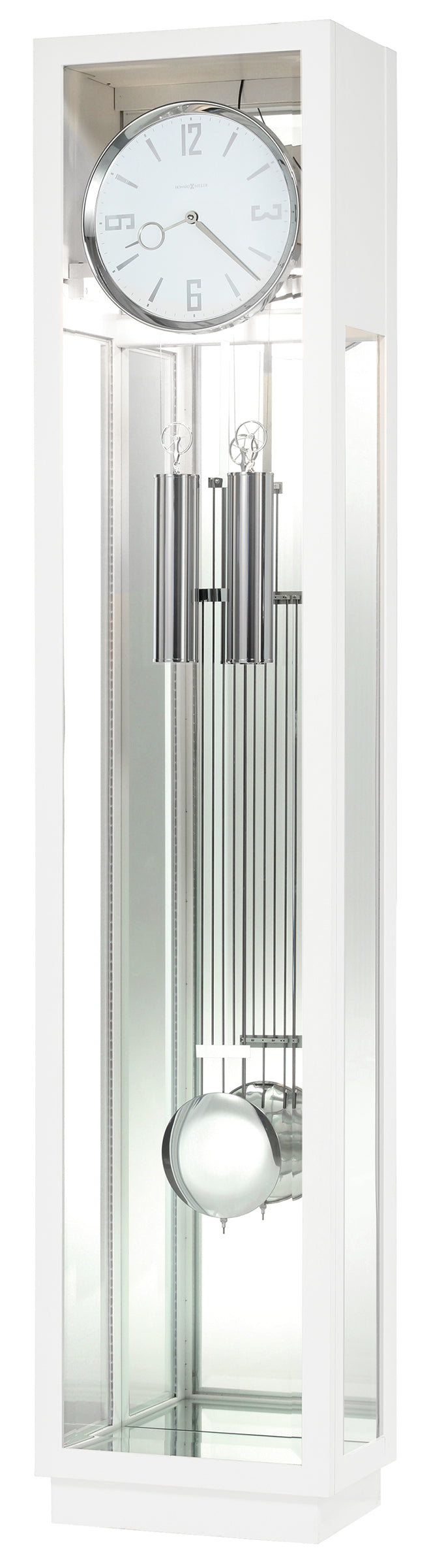 Hekman Furniture 611259 Premium Whitelock Grandfather Clock With Modern Design, Chrome Details & Quartz Movement Gloss White Whitelock Grandfather Clock 611259