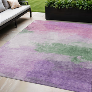 HomeRoots 5' Abstract Lilac Lavender Green Area Rug - Stylish Washable Design for Indoor & Outdoor Use 5' X 8' 611271