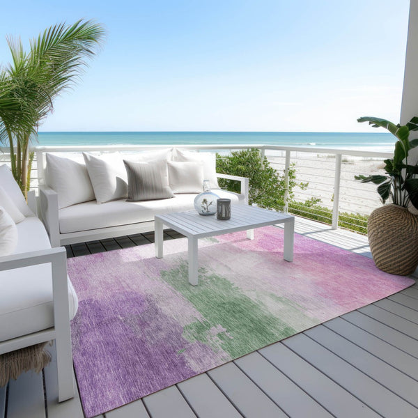 HomeRoots 5' Abstract Lilac Lavender Green Area Rug - Stylish Washable Design for Indoor & Outdoor Use 5' X 8' 611271