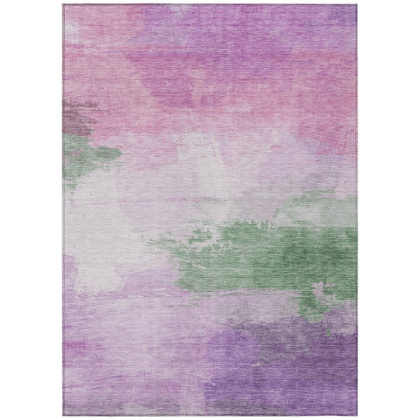 HomeRoots 5' Abstract Lilac Lavender Green Area Rug - Stylish Washable Design for Indoor & Outdoor Use 5' X 8' 611271