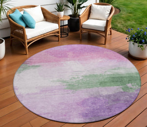 HomeRoots 5' Abstract Lilac Lavender Green Area Rug - Stylish Washable Design for Indoor & Outdoor Use 8' Round 611272