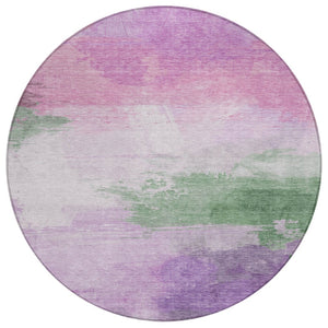 HomeRoots 5' Abstract Lilac Lavender Green Area Rug - Stylish Washable Design for Indoor & Outdoor Use 8' Round 611272