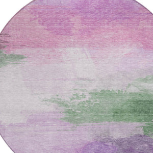 HomeRoots 5' Abstract Lilac Lavender Green Area Rug - Stylish Washable Design for Indoor & Outdoor Use 8' Round 611272