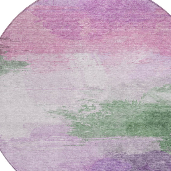 HomeRoots 5' Abstract Lilac Lavender Green Area Rug - Stylish Washable Design for Indoor & Outdoor Use 8' Round 611272