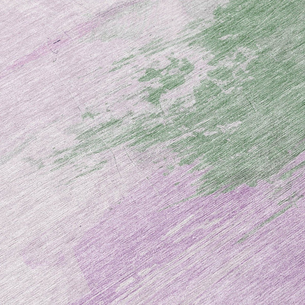 HomeRoots 5' Abstract Lilac Lavender Green Area Rug - Stylish Washable Design for Indoor & Outdoor Use 8' Round 611272