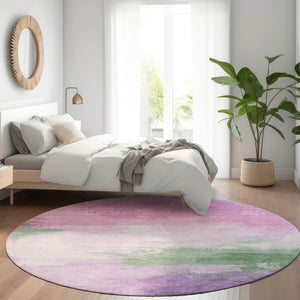 HomeRoots 5' Abstract Lilac Lavender Green Area Rug - Stylish Washable Design for Indoor & Outdoor Use 8' Round 611272