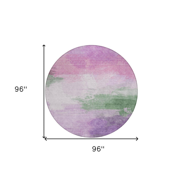 HomeRoots 5' Abstract Lilac Lavender Green Area Rug - Stylish Washable Design for Indoor & Outdoor Use 8' Round 611272