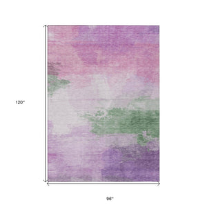 HomeRoots 5' Abstract Lilac Lavender Green Area Rug - Stylish Washable Design for Indoor & Outdoor Use 8' X 10' 611273