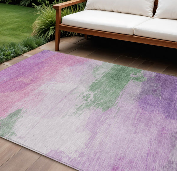 HomeRoots 5' Abstract Lilac Lavender Green Area Rug - Stylish Washable Design for Indoor & Outdoor Use 8' X 10' 611273