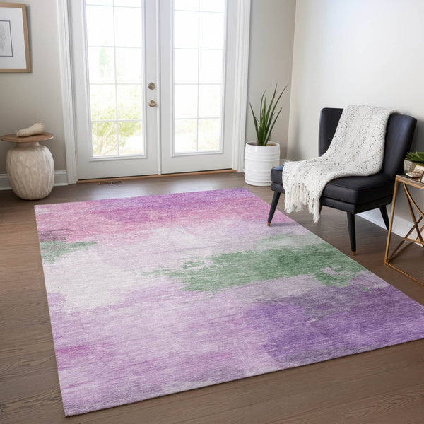 HomeRoots 5' Abstract Lilac Lavender Green Area Rug - Stylish Washable Design for Indoor & Outdoor Use 9' X 12' 611274