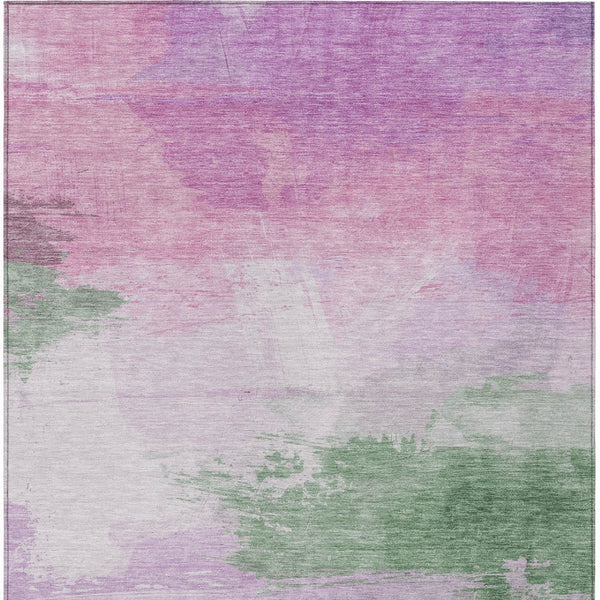HomeRoots 5' Abstract Lilac Lavender Green Area Rug - Stylish Washable Design for Indoor & Outdoor Use 10' X 14' 611275