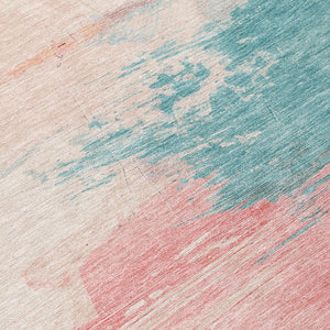 HomeRoots 5' Bold Pink, Gold & Teal Blue Abstract Area Rug – Stylish, Washable, Indoor/Outdoor Versatility! 8' Round 611278