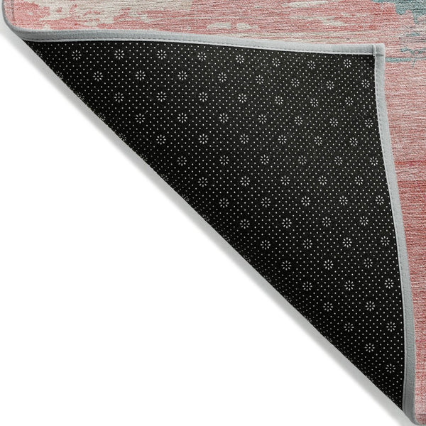HomeRoots 5' Bold Pink, Gold & Teal Blue Abstract Area Rug – Stylish, Washable, Indoor/Outdoor Versatility! 9' X 12' 611280