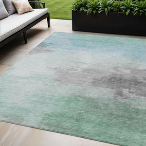HomeRoots 5' Abstract Blue and Mint Green Area Rug - Stylish, Washable, Durable for Indoor and Outdoor Use 5' X 8' 611283