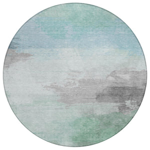HomeRoots 5' Abstract Blue and Mint Green Area Rug - Stylish, Washable, Durable for Indoor and Outdoor Use 8' Round 611284