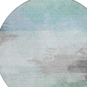 HomeRoots 5' Abstract Blue and Mint Green Area Rug - Stylish, Washable, Durable for Indoor and Outdoor Use 8' Round 611284