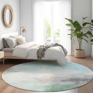 HomeRoots 5' Abstract Blue and Mint Green Area Rug - Stylish, Washable, Durable for Indoor and Outdoor Use 8' Round 611284