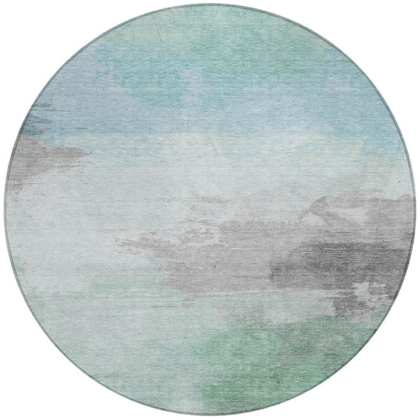 HomeRoots 5' Abstract Blue and Mint Green Area Rug - Stylish, Washable, Durable for Indoor and Outdoor Use 8' Round 611284