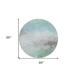 HomeRoots 5' Abstract Blue and Mint Green Area Rug - Stylish, Washable, Durable for Indoor and Outdoor Use 8' Round 611284