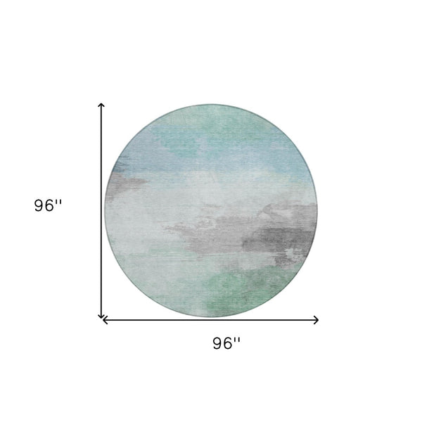 HomeRoots 5' Abstract Blue and Mint Green Area Rug - Stylish, Washable, Durable for Indoor and Outdoor Use 8' Round 611284