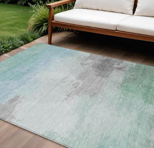 HomeRoots 5' Abstract Blue and Mint Green Area Rug - Stylish, Washable, Durable for Indoor and Outdoor Use 8' X 10' 611285
