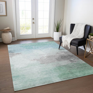 HomeRoots 5' Abstract Blue and Mint Green Area Rug - Stylish, Washable, Durable for Indoor and Outdoor Use 9' X 12' 611286