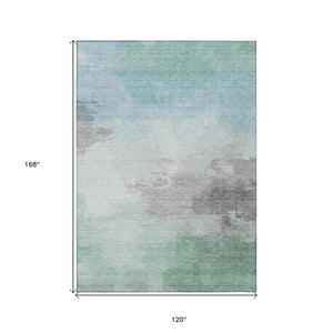 HomeRoots 5' Abstract Blue and Mint Green Area Rug - Stylish, Washable, Durable for Indoor and Outdoor Use 10' X 14' 611287