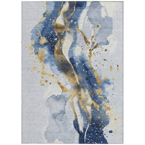HomeRoots 5' Blue and Gold Abstract Area Rug – Durable, Stain-Resistant, Washable Design for Indoor and Outdoor Use 5' X 8' 611301