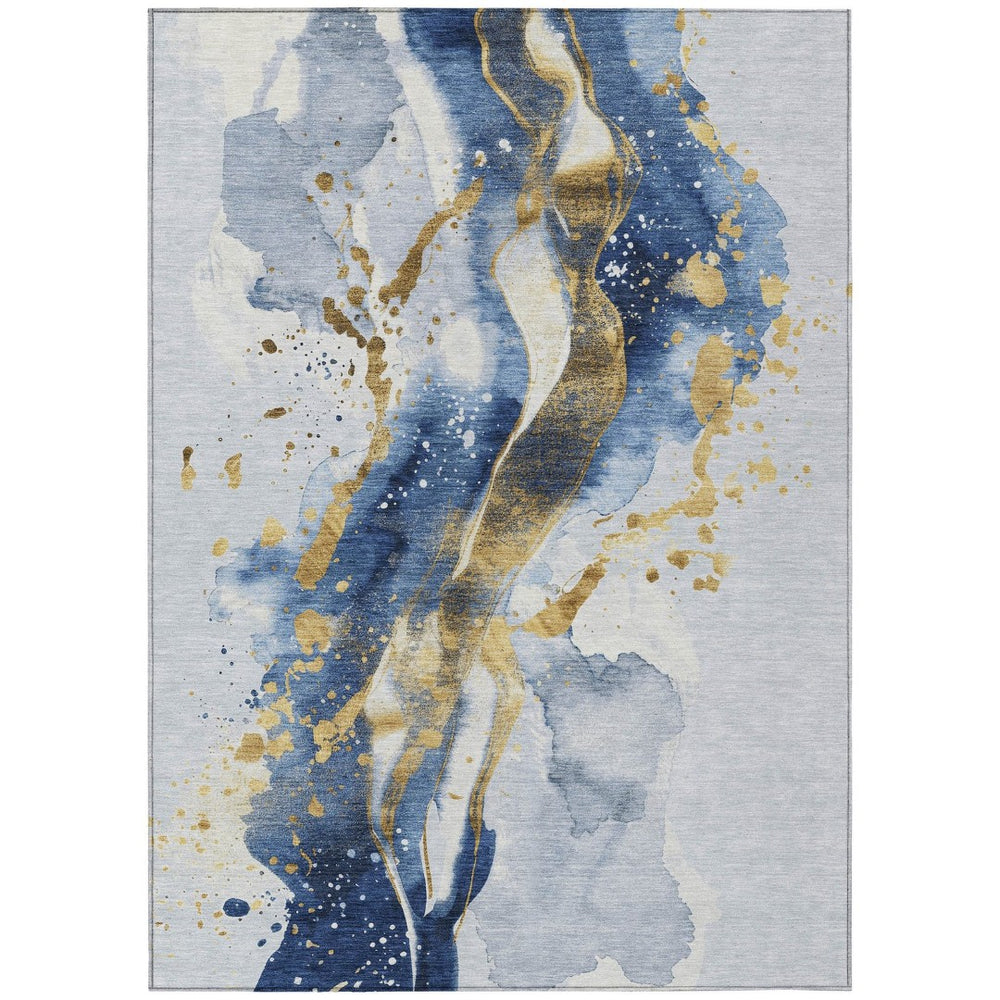 HomeRoots 5' Blue and Gold Abstract Area Rug – Durable, Stain-Resistant, Washable Design for Indoor and Outdoor Use 5' X 8' 611301
