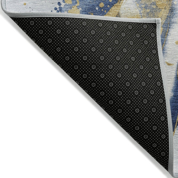 HomeRoots 5' Blue and Gold Abstract Area Rug – Durable, Stain-Resistant, Washable Design for Indoor and Outdoor Use 5' X 8' 611301