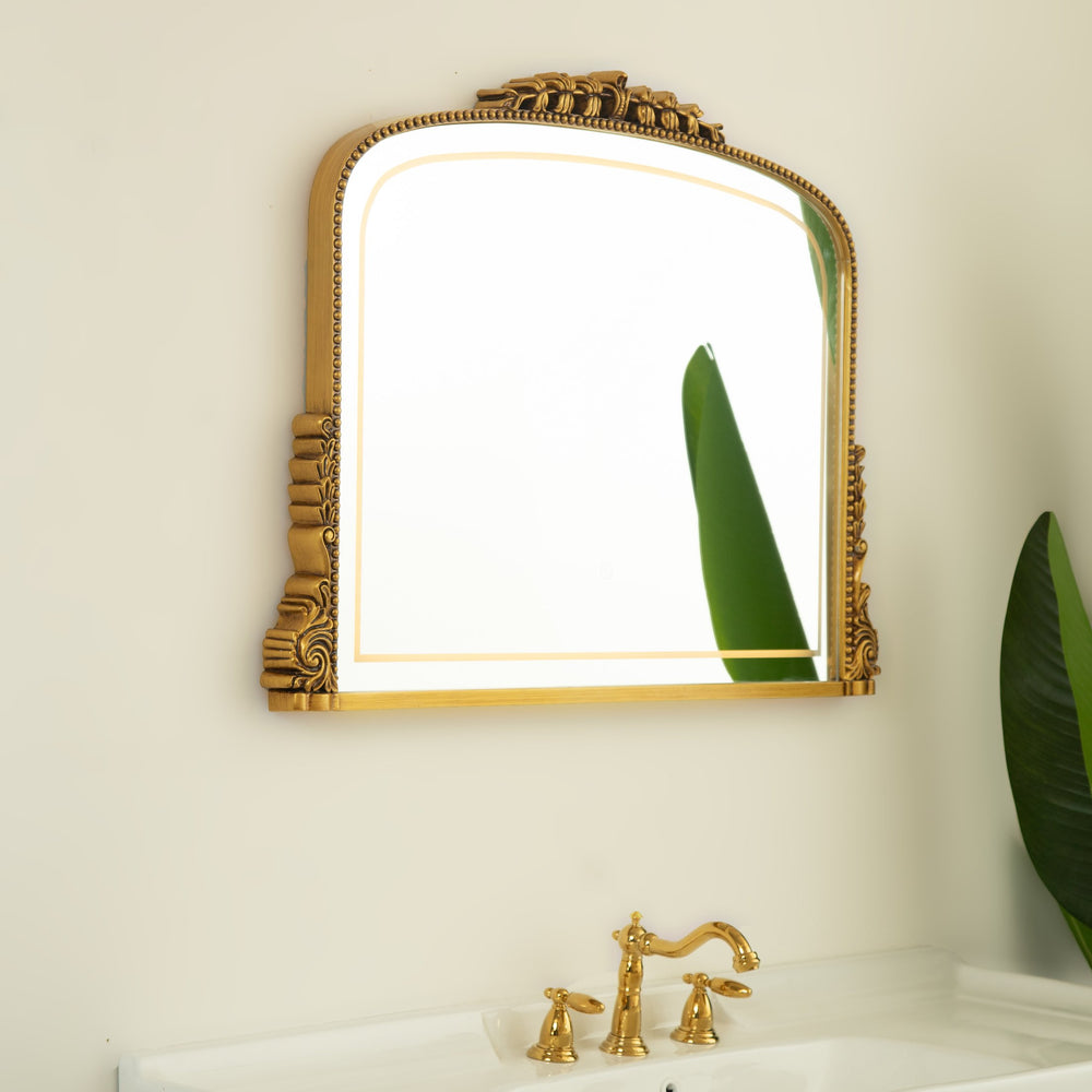 English Elm 35'' Velora Mirror - Retro Irregular PU Decorative LED Vanity Mirror with Touch 3-Color Lighting, Elegant W2615P346497