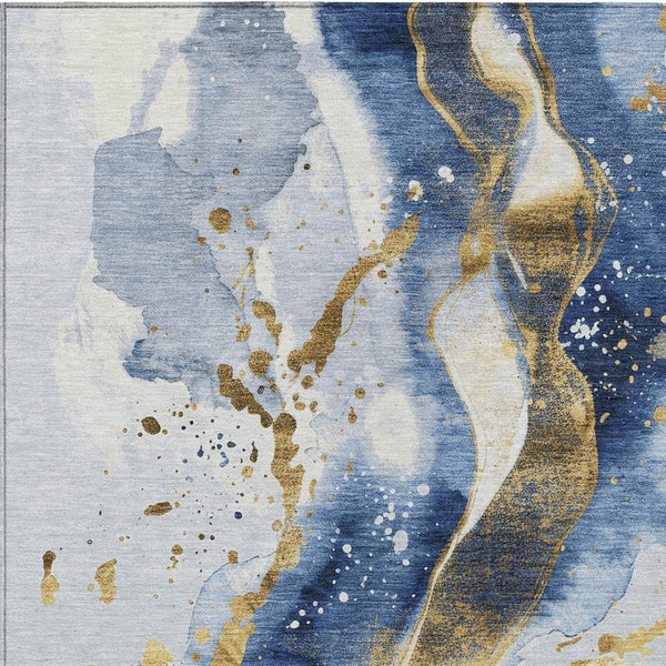 HomeRoots 5' Blue and Gold Abstract Area Rug – Durable, Stain-Resistant, Washable Design for Indoor and Outdoor Use 8' X 10' 611303
