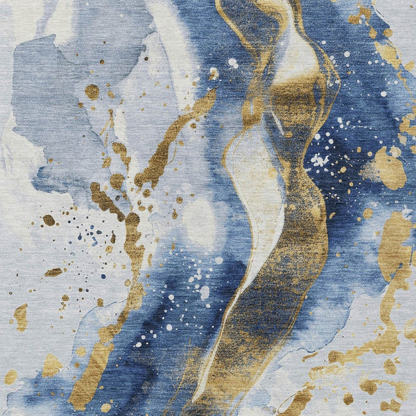 HomeRoots 5' Blue and Gold Abstract Area Rug – Durable, Stain-Resistant, Washable Design for Indoor and Outdoor Use 9' X 12' 611304