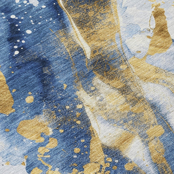 HomeRoots 5' Blue and Gold Abstract Area Rug – Durable, Stain-Resistant, Washable Design for Indoor and Outdoor Use 9' X 12' 611304