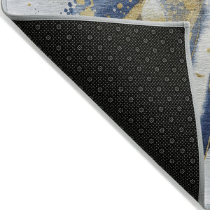 HomeRoots 5' Blue and Gold Abstract Area Rug – Durable, Stain-Resistant, Washable Design for Indoor and Outdoor Use 10' X 14' 611305
