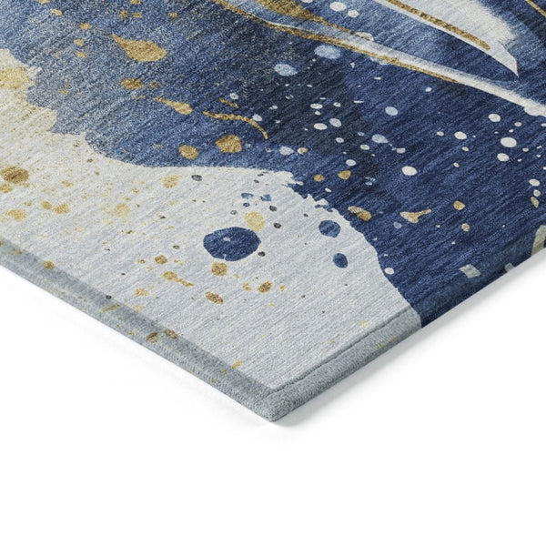 HomeRoots 5' Blue and Gold Abstract Area Rug – Durable, Stain-Resistant, Washable Design for Indoor and Outdoor Use 10' X 14' 611305