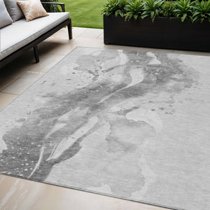 HomeRoots 5' Gray and Silver Abstract Area Rug - Versatile Washable Design for Indoor and Outdoor Spaces 5' X 8' 611307