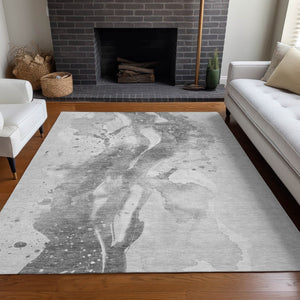 HomeRoots 5' Gray and Silver Abstract Area Rug - Versatile Washable Design for Indoor and Outdoor Spaces 5' X 8' 611307