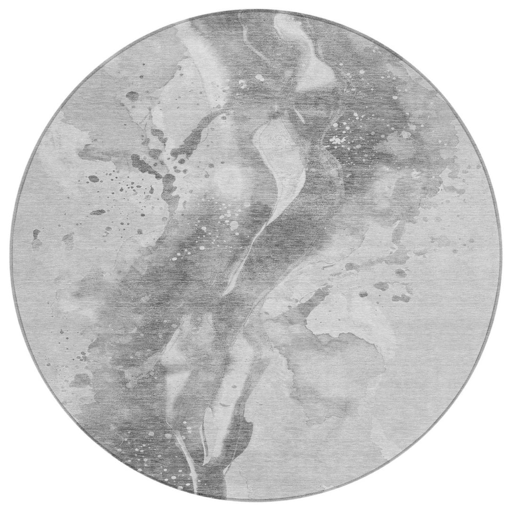 HomeRoots 5' Gray and Silver Abstract Area Rug - Versatile Washable Design for Indoor and Outdoor Spaces 8' Round 611308