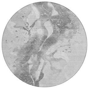HomeRoots 5' Gray and Silver Abstract Area Rug - Versatile Washable Design for Indoor and Outdoor Spaces 8' Round 611308