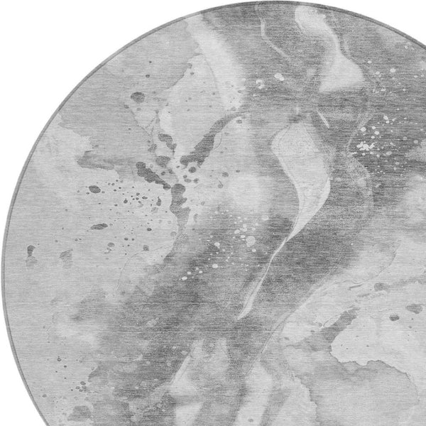 HomeRoots 5' Gray and Silver Abstract Area Rug - Versatile Washable Design for Indoor and Outdoor Spaces 8' Round 611308