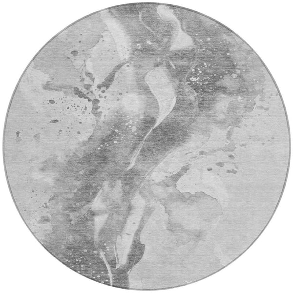 HomeRoots 5' Gray and Silver Abstract Area Rug - Versatile Washable Design for Indoor and Outdoor Spaces 8' Round 611308