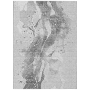 HomeRoots 5' Gray and Silver Abstract Area Rug - Versatile Washable Design for Indoor and Outdoor Spaces 8' X 10' 611309