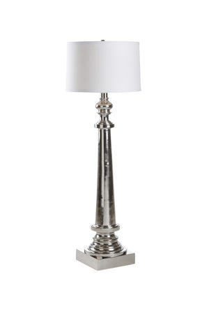 Wildwood The Tuscan Order Floor Lamp — Polished Nickel Sculptural Column Base With White Linen Drum Shade, 60.5" 61131