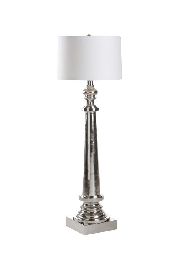Wildwood The Tuscan Order Floor Lamp — Polished Nickel Sculptural Column Base With White Linen Drum Shade, 60.5" 61131