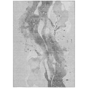 HomeRoots 5' Gray and Silver Abstract Area Rug - Versatile Washable Design for Indoor and Outdoor Spaces 9' X 12' 611310
