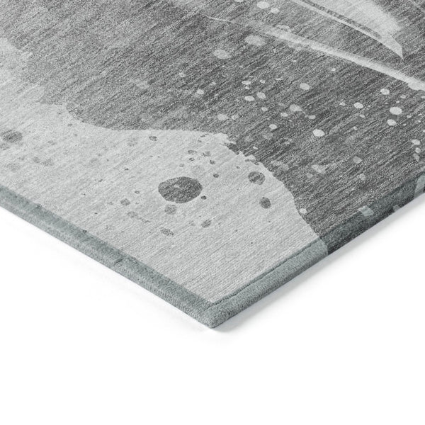 HomeRoots 5' Gray and Silver Abstract Area Rug - Versatile Washable Design for Indoor and Outdoor Spaces 9' X 12' 611310