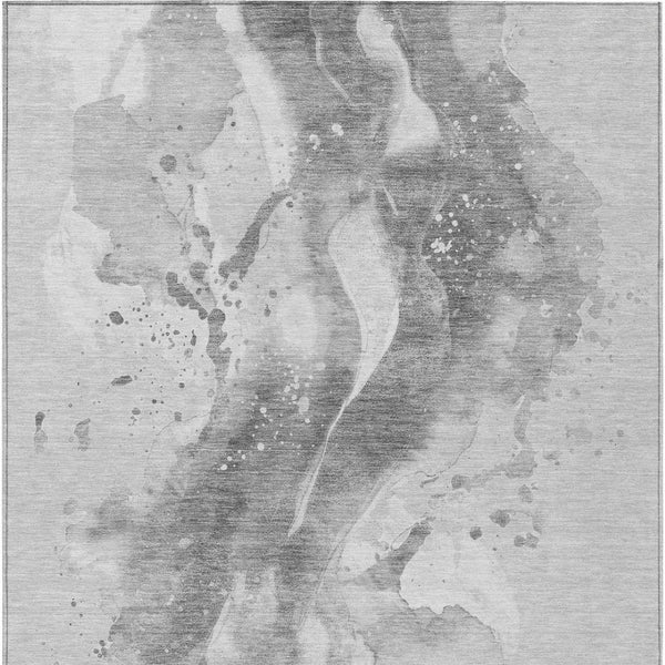 HomeRoots 5' Gray and Silver Abstract Area Rug - Versatile Washable Design for Indoor and Outdoor Spaces 9' X 12' 611310